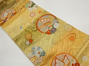 蝶に花丸文・松・蜀江文模様織出し袋帯